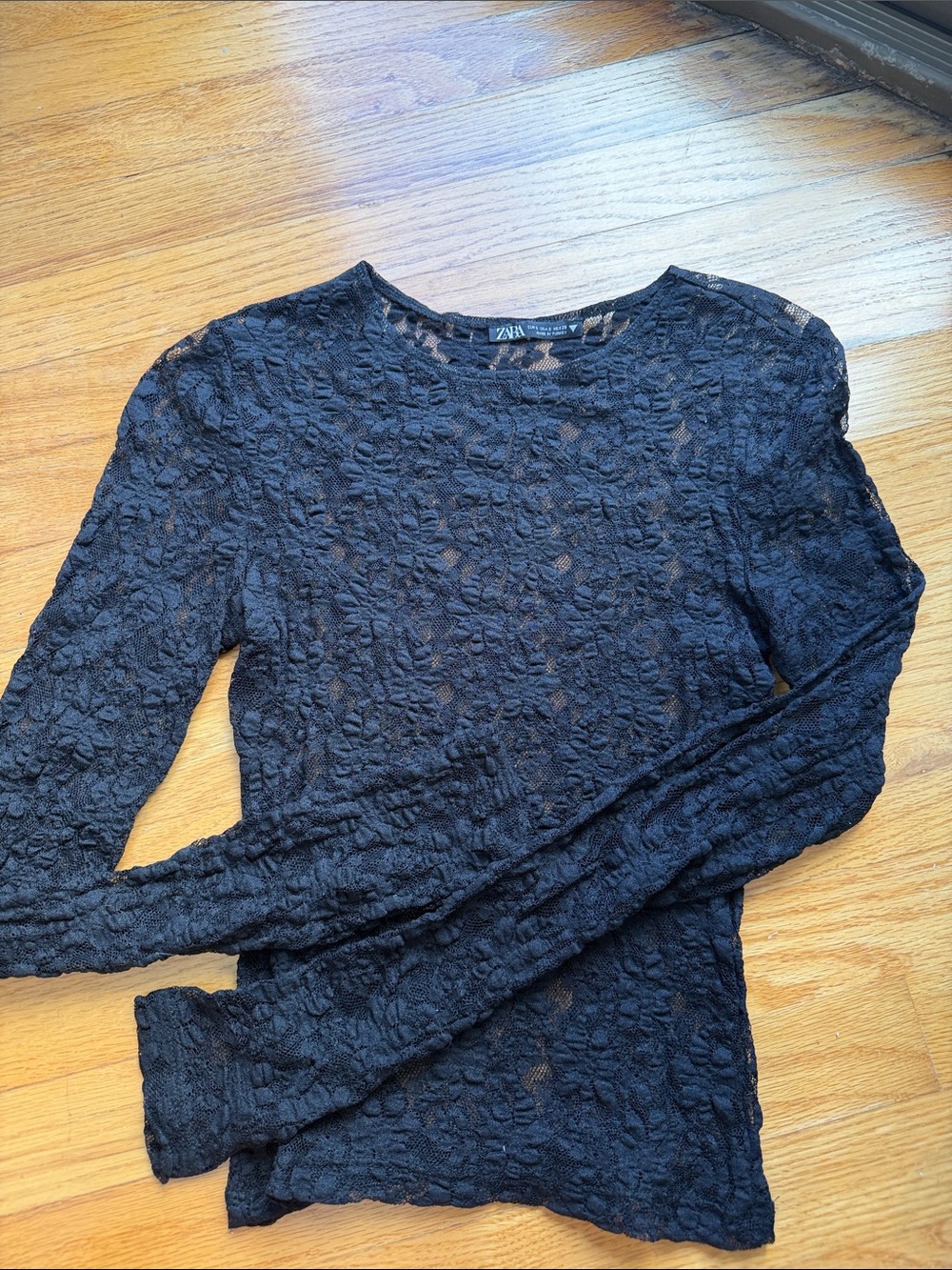 Zara Black Floral Lace Long Sleeve Tee